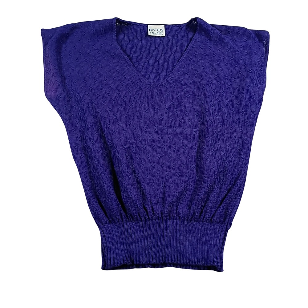 Barry & Me Sweater Vest Womens Medium Purple  Vintage Pointelle V-Neck